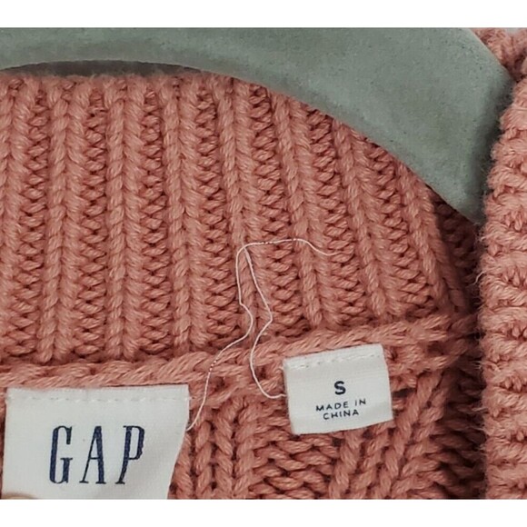 GAP Cardigan Sweater Chunky Cable Knit  Cotton Small S Dusty Rose Open Front - Picture 3 of 7